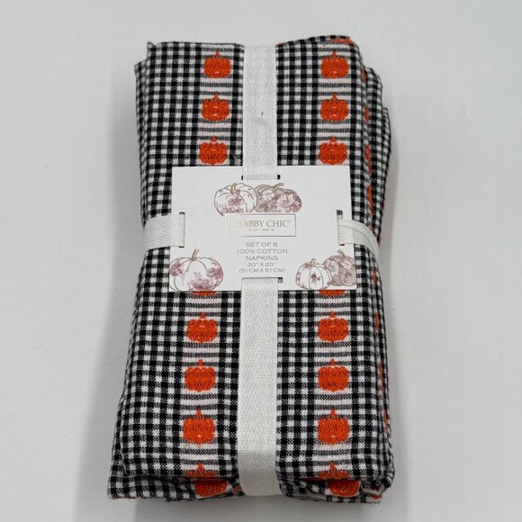 Shabby Chic Pumpkin Cloth Dinner Napkins Set of 8 20x20 Black White Checker Fall - Picture 5 of 7